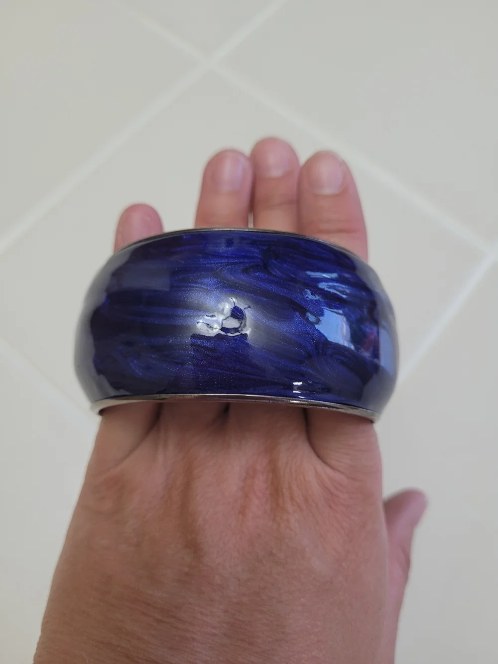 Blue Resin Wide Bangle Bracelet - Fashionable Wearable